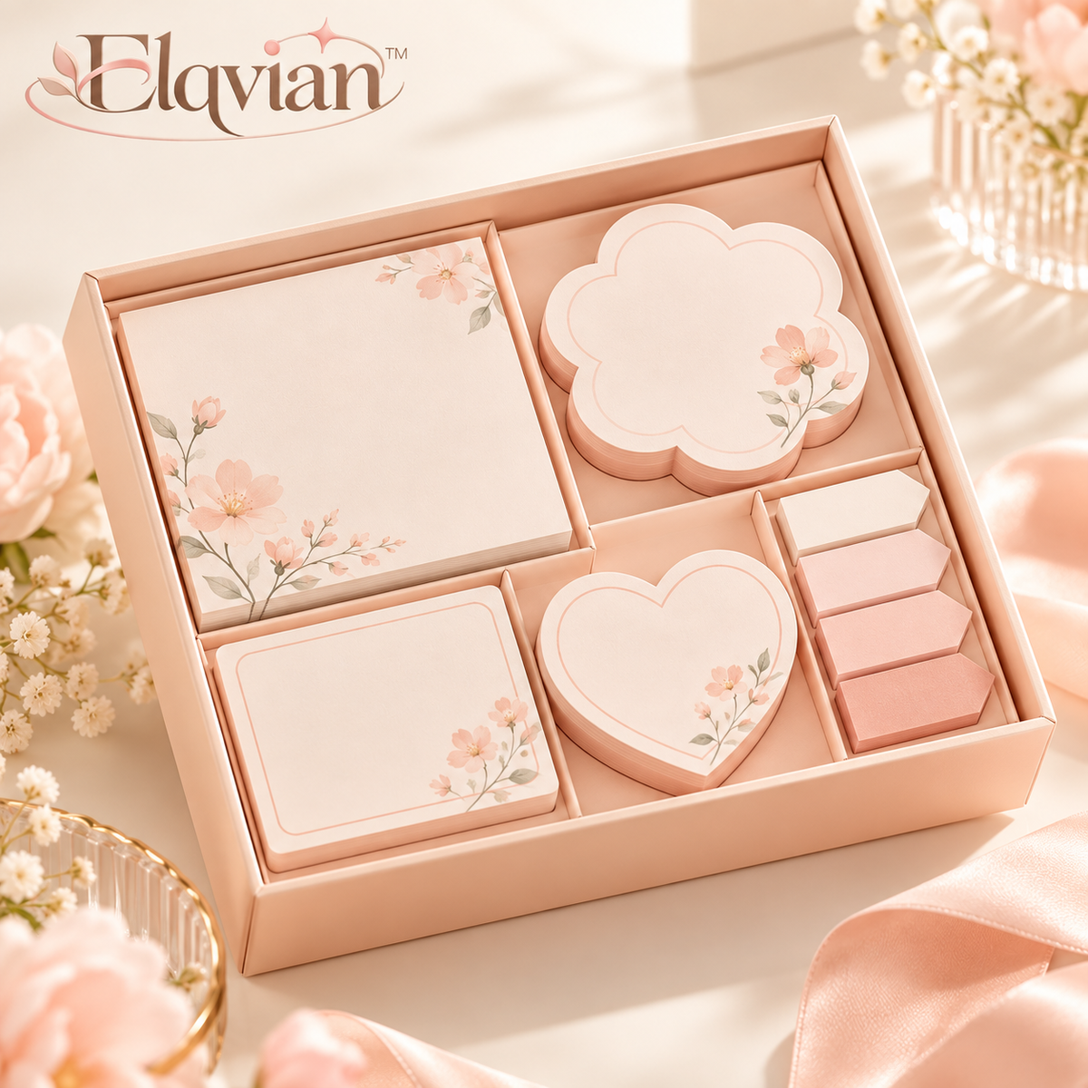 Elqvian™ Blush Floral Sticky Note Gift Set