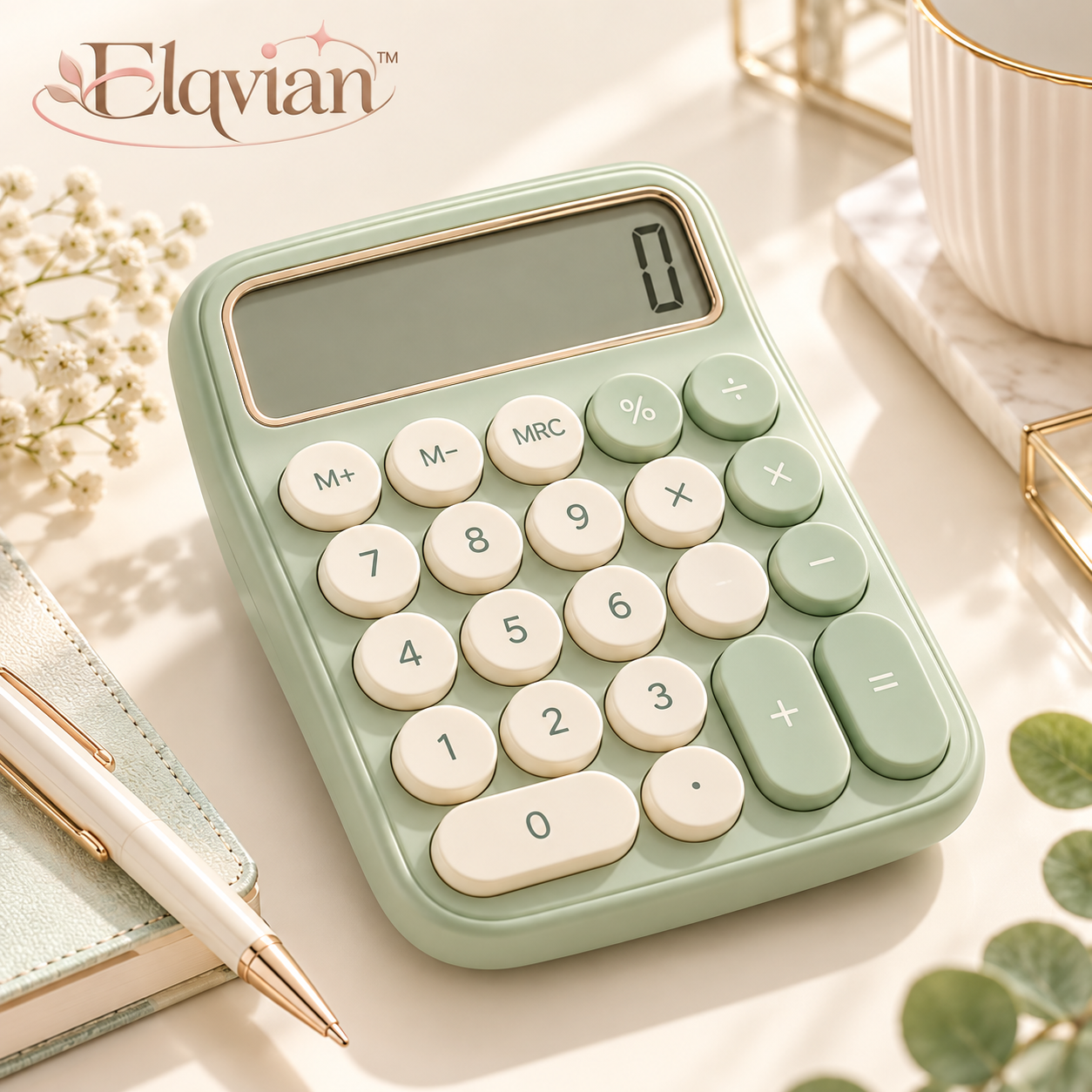 Elqvian Sage Green Desktop Calculator