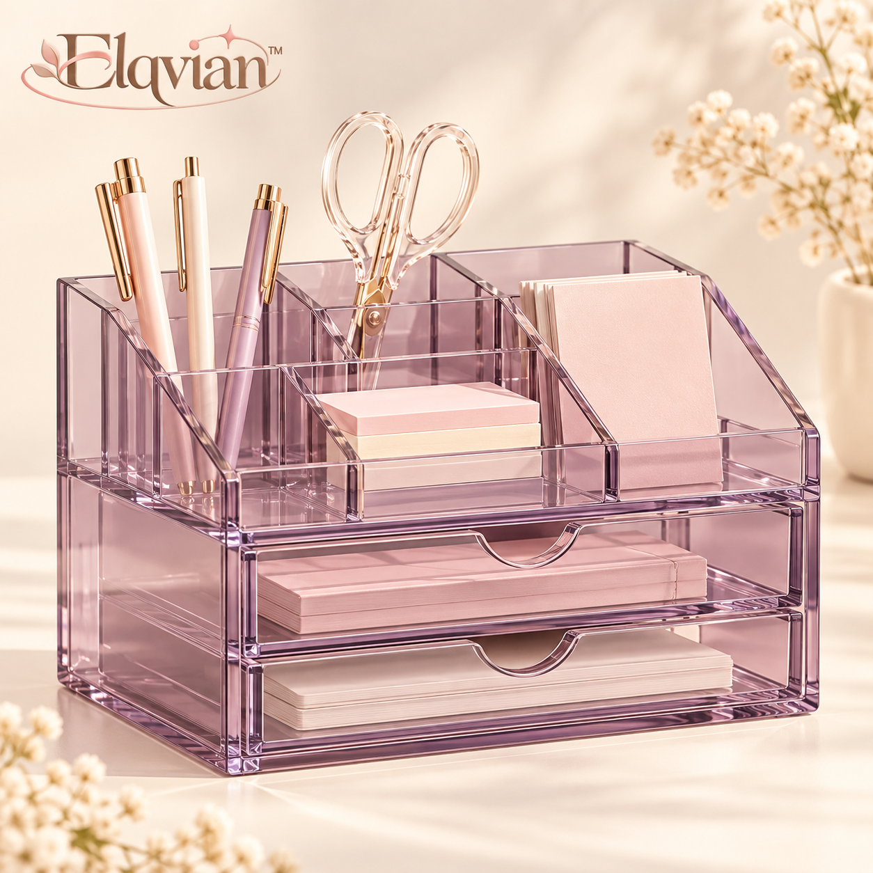 Elqvian Lavender Multi Compartment Desk Organizer