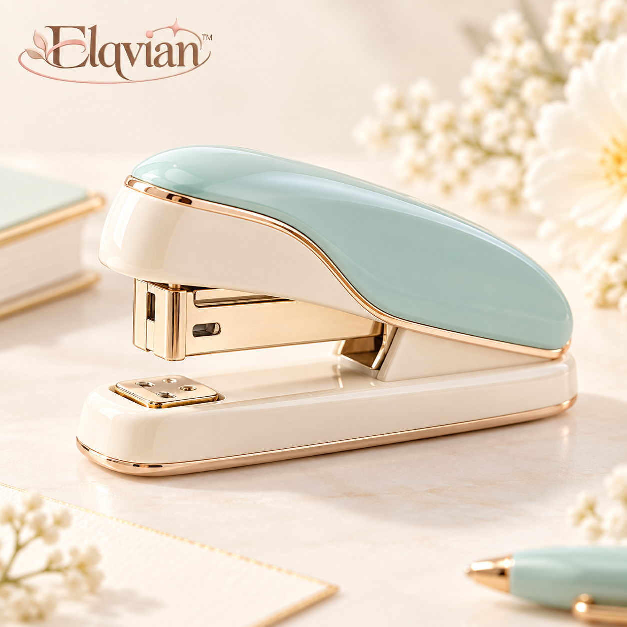 Elqvian Mint Ivory Rose Gold Stapler