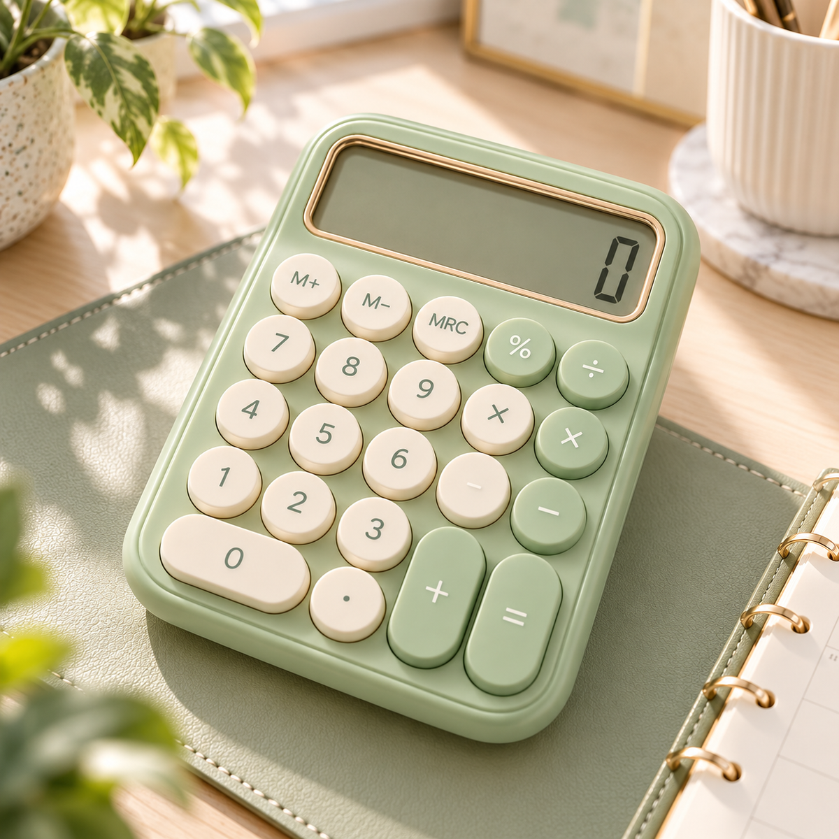 Elqvian™ Sage Green Desktop Calculator