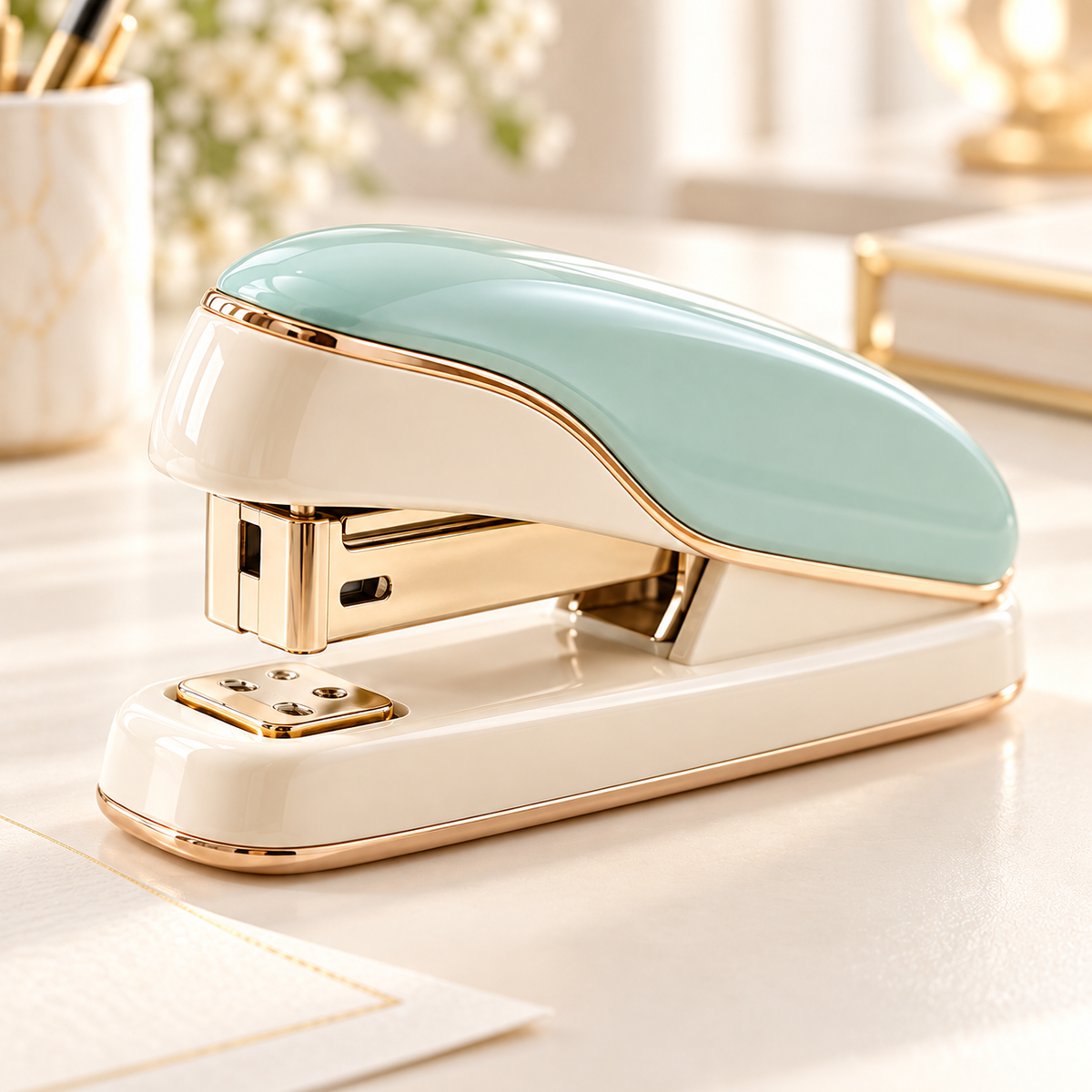 Elqvian™ Mint & Ivory Rose-Gold Stapler