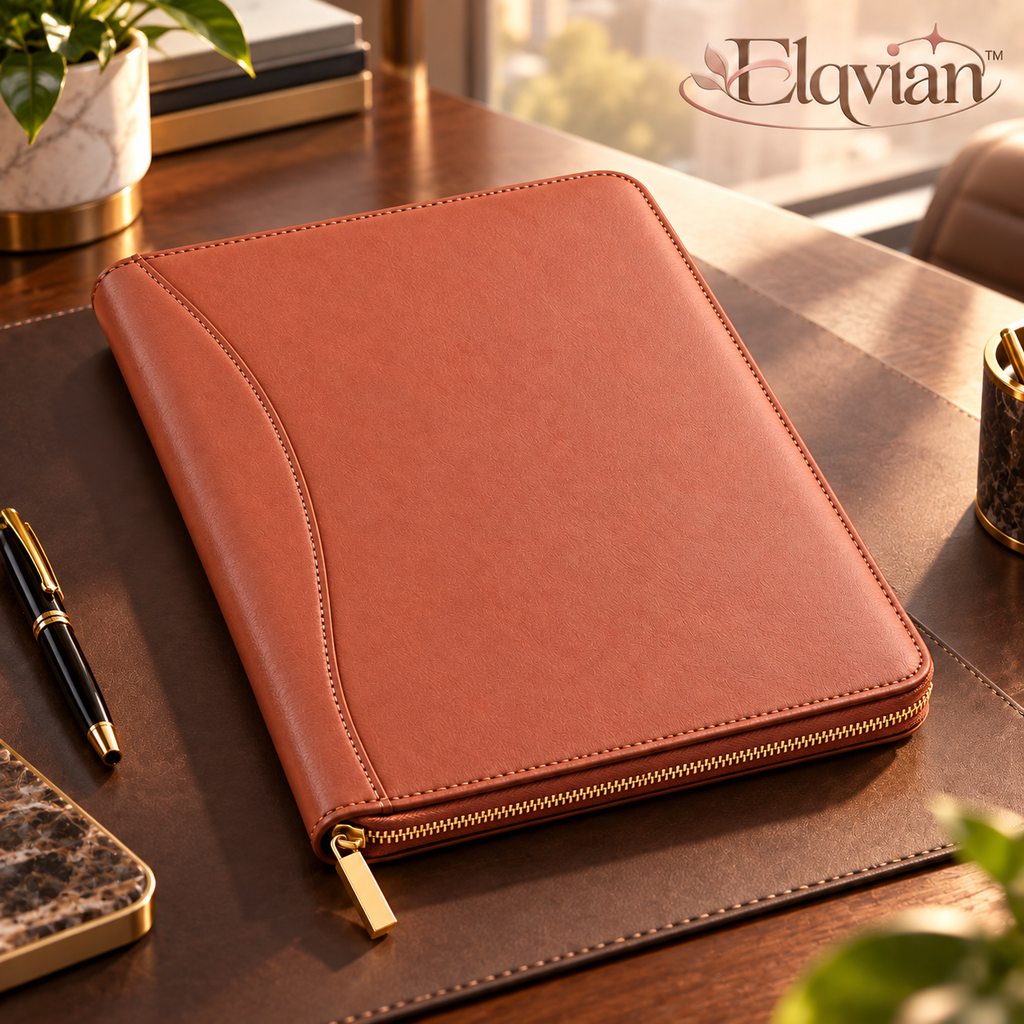 Elqvian™ Premium Leather Notebook with Zipper Closure