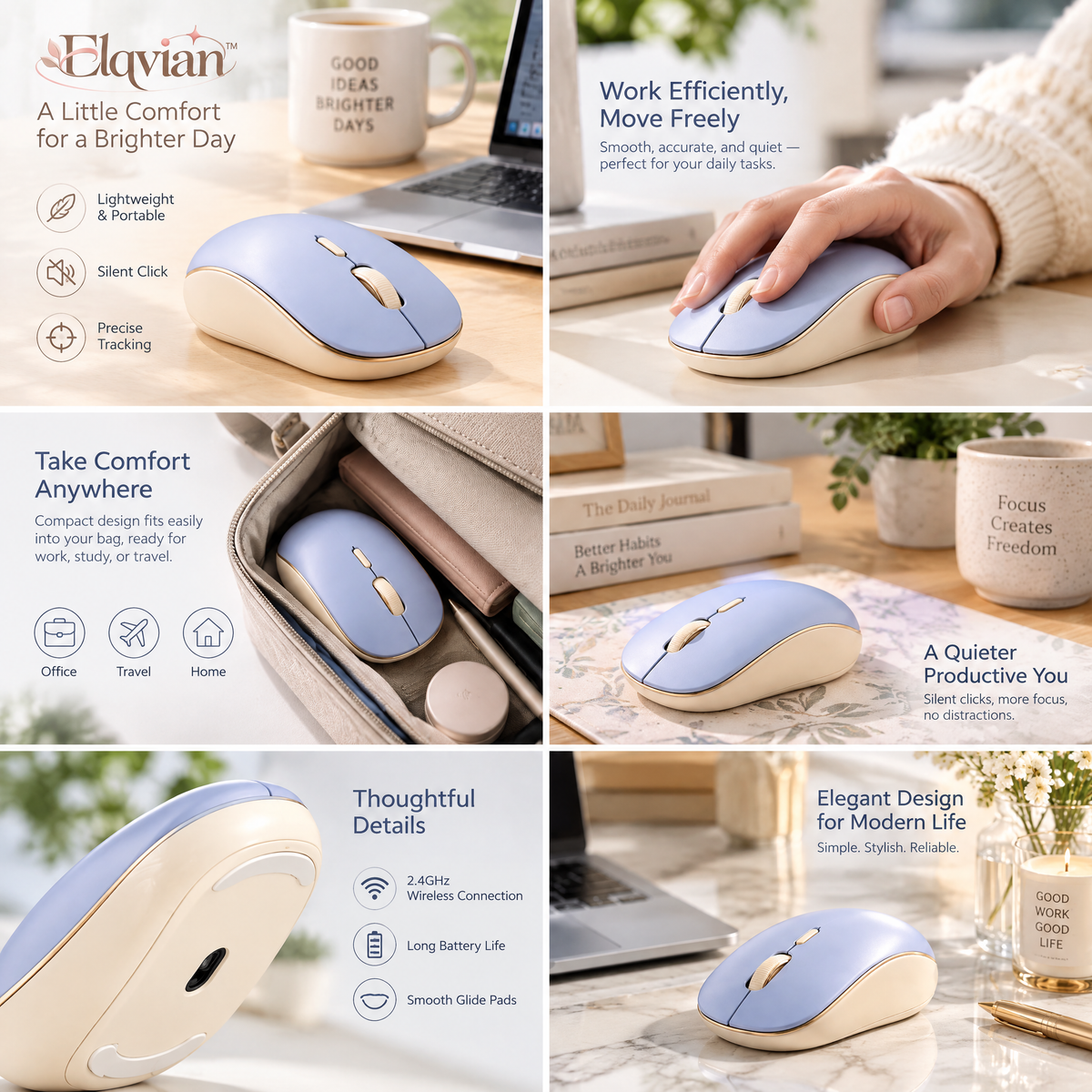 Elqvian™ Periwinkle Blue Wireless Mouse