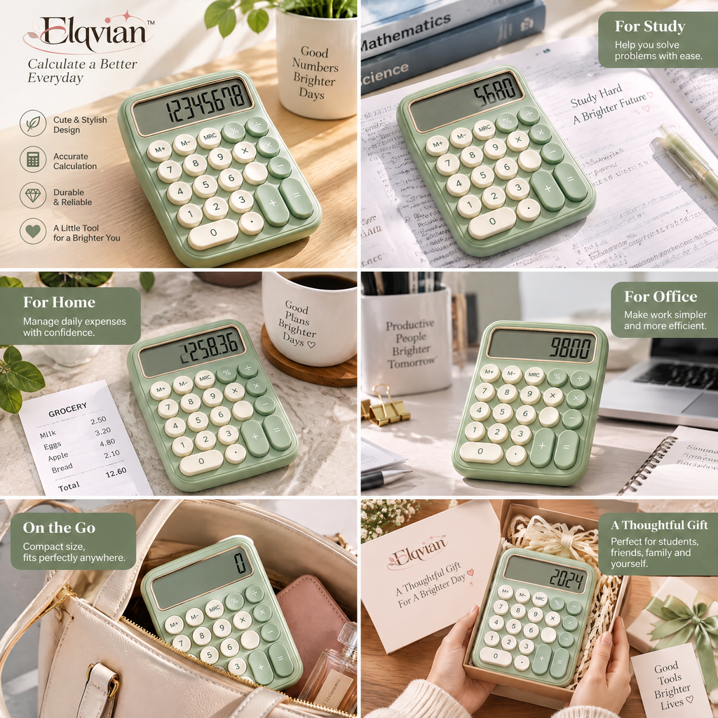 Elqvian™ Sage Green Desktop Calculator
