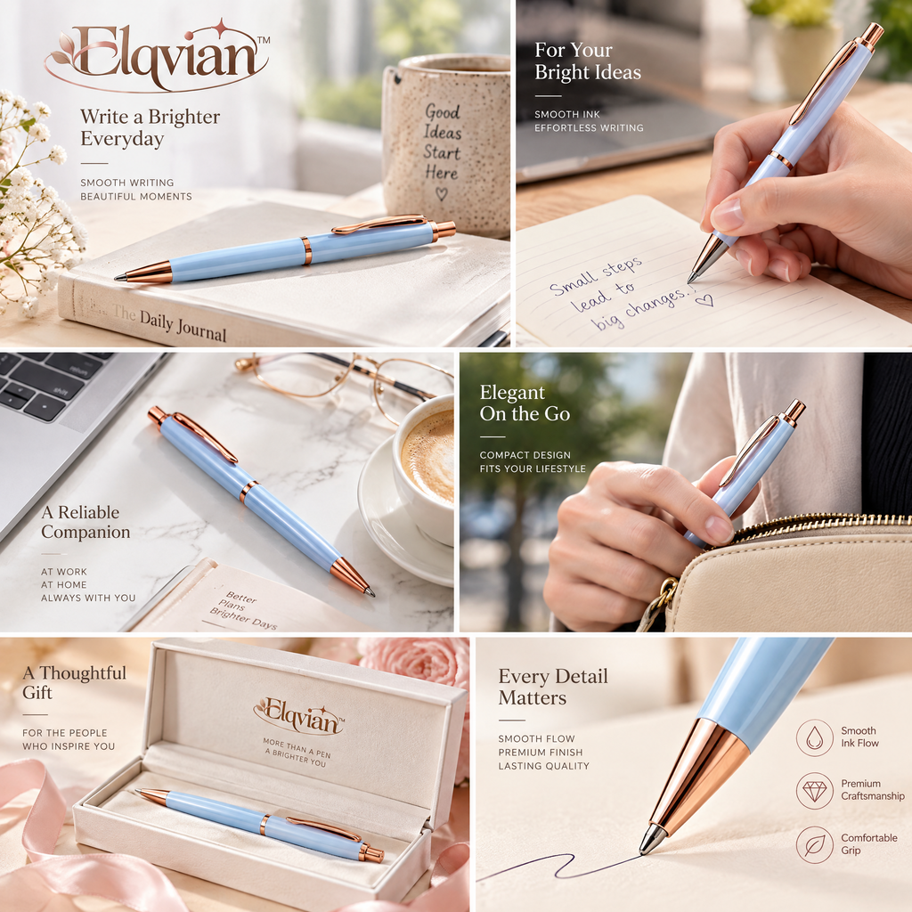 Elqvian™ Sky Blue Rose-Gold Ballpoint Pen