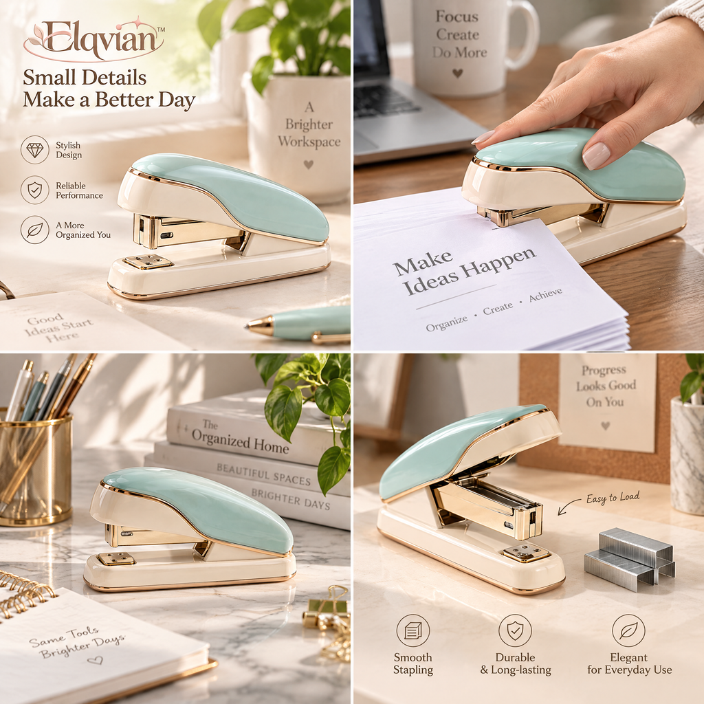 Elqvian™ Mint & Ivory Rose-Gold Stapler