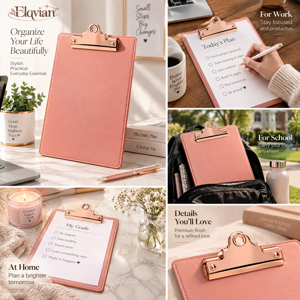 Elqvian™ Coral Pink Rose-Gold Clipboard