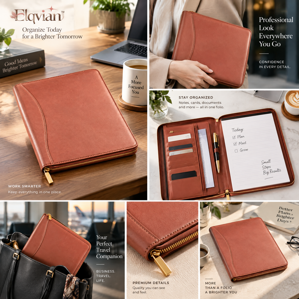 Elqvian™ Premium Leather Notebook with Zipper Closure